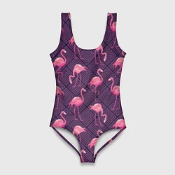 Женский купальник-боди Фиолетовые фламинго