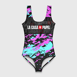 Купальник-боди 3D женский La Casa de Papel Logo Надпись, цвет: 3D-принт
