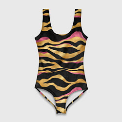 Купальник-боди 3D женский Тигровый окрас Gold Pink, цвет: 3D-принт