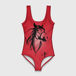 Купальник-боди 3D женский Огненная лошадь с иероглифом, цвет: 3D-принт
