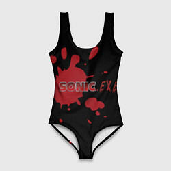 Купальник-боди 3D женский Sonic Exe - логотип с брызгами крови, цвет: 3D-принт