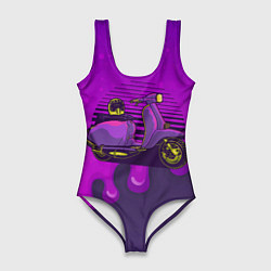 Купальник-боди 3D женский Фиолетовый мопед, цвет: 3D-принт