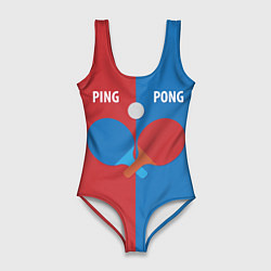 Купальник-боди 3D женский PING PONG теннис, цвет: 3D-принт