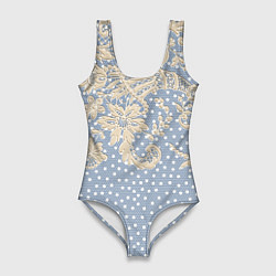 Купальник-боди 3D женский Кружево и горошек, цвет: 3D-принт