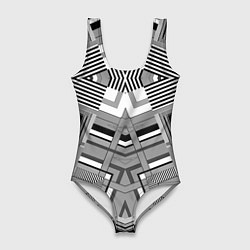 Купальник-боди 3D женский Черно белый современный геометрический узор Симмет, цвет: 3D-принт