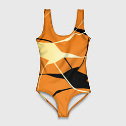 Женский купальник-боди Абстрактные полосы на оранжевом фоне