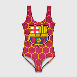 Купальник-боди 3D женский FC BARCELONA соты, цвет: 3D-принт