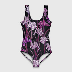 Женский купальник-боди Цветы Фиолетовые Ирисы