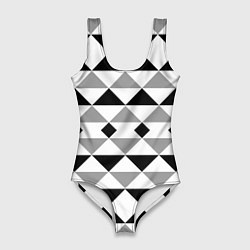 Женский купальник-боди Черно-белый геометрический узор треугольники