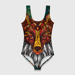 Женский купальник-боди Рыжая Лиса африканский узор Разноцветная лисичка
