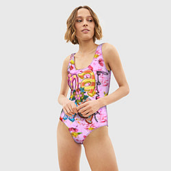 Купальник-боди 3D женский Слово МАМА в цветочках, цвет: 3D-принт — фото 2