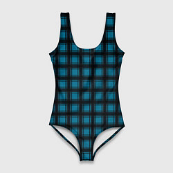 Купальник-боди 3D женский Black and blue plaid, цвет: 3D-принт