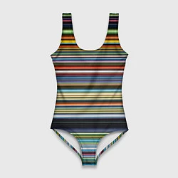 Купальник-боди 3D женский Абстрактное множество разноцветных линий, цвет: 3D-принт