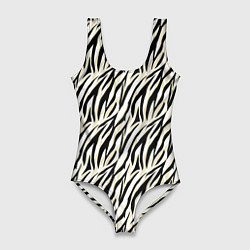 Купальник-боди 3D женский Тигровый полосатый узор-черные, бежевые полосы на, цвет: 3D-принт