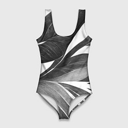 Купальник-боди 3D женский Чёрно-белый тропический вайб, цвет: 3D-принт
