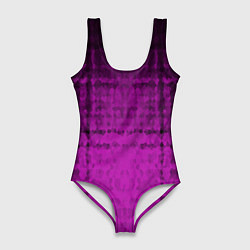 Купальник-боди 3D женский Абстрактный мозаичный черно - пурпурный узор, цвет: 3D-принт