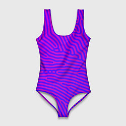 Купальник-боди 3D женский Фиолетовые линии, цвет: 3D-принт