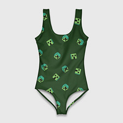 Женский купальник-боди Minecraft - зеленые лица