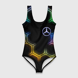 Купальник-боди 3D женский Mercedes - neon pattern, цвет: 3D-принт