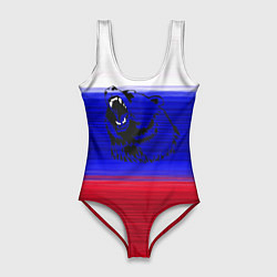 Женский купальник-боди Флаг России с медведем