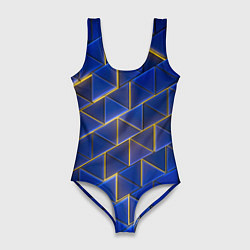 Женский купальник-боди Синие треугольники и жёлтый свет