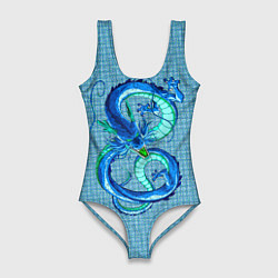 Купальник-боди 3D женский Синий дракон в форме цифры 8, цвет: 3D-принт