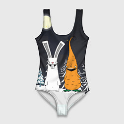 Женский купальник-боди Заяц и морковка