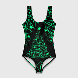 Купальник-боди 3D женский Новогодняя Ёлка серпантин, цвет: 3D-принт