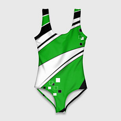 Женский купальник-боди Абстрактный узор черно зеленый с белым