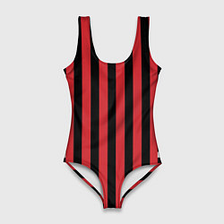 Купальник-боди 3D женский Красно черный полосатый узор, цвет: 3D-принт