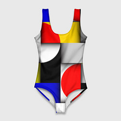 Женский купальник-боди Оптическая иллюзия из кругов, прямоугольников и фи