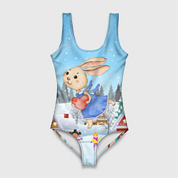 Купальник-боди 3D женский Зайчиха с сердечком, цвет: 3D-принт