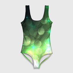 Купальник-боди 3D женский Неоновый зеленый блеск и черный фон, цвет: 3D-принт