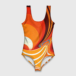 Купальник-боди 3D женский Текучая краская в ярких оранжевых цветах, цвет: 3D-принт