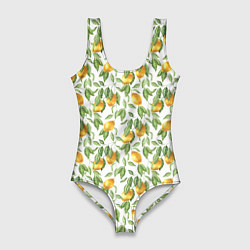 Купальник-боди 3D женский Лимоны на ветках - паттерн, цвет: 3D-принт