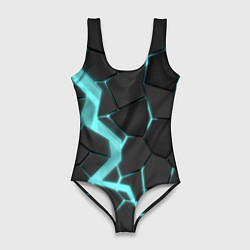 Купальник-боди 3D женский Голубой неон, цвет: 3D-принт