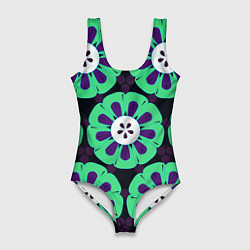 Купальник-боди 3D женский Паттерн голубо-зеленые зубастые цветы, цвет: 3D-принт