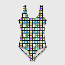 Купальник-боди 3D женский Геометрический узор в клетку разноцветный, цвет: 3D-принт