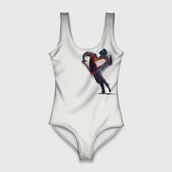 Женский купальник-боди Душа на распашку серо белый градиент