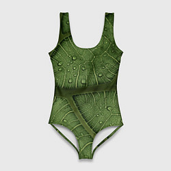 Купальник-боди 3D женский Текстура зелёной листы, цвет: 3D-принт