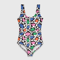 Купальник-боди 3D женский Разноцветные пятна леопарда, цвет: 3D-принт