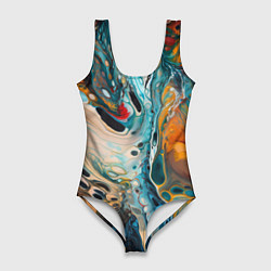 Купальник-боди 3D женский Яркие разводы краски, цвет: 3D-принт