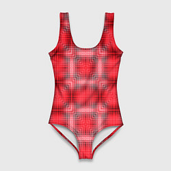 Купальник-боди 3D женский Красный с белым клетчатый узор, цвет: 3D-принт