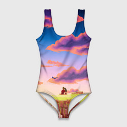 Купальник-боди 3D женский Пиксельный пейзаж, цвет: 3D-принт