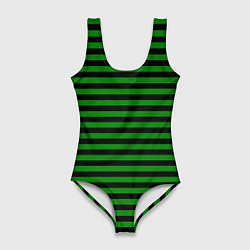 Купальник-боди 3D женский Черно-зеленые полосы, цвет: 3D-принт