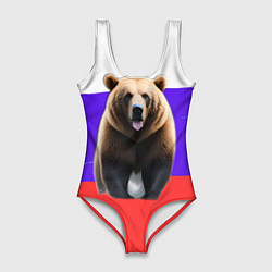 Купальник-боди 3D женский Медведь на флаге, цвет: 3D-принт