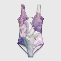 Купальник-боди 3D женский Сирень и Пионы Акварель, цвет: 3D-принт
