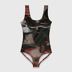 Женский купальник-боди Чёрные и красные волны