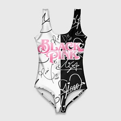 Купальник-боди 3D женский Blackpink - чб автографы, цвет: 3D-принт