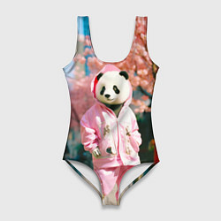 Купальник-боди 3D женский Милая панда в пуховике, цвет: 3D-принт